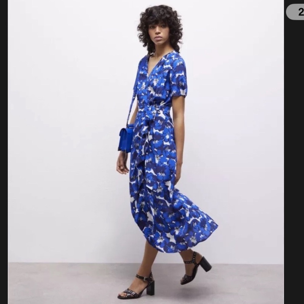 NWT The Kooples $585 Blue and White Long Sleeve Wrap Dress size US 2/ XS